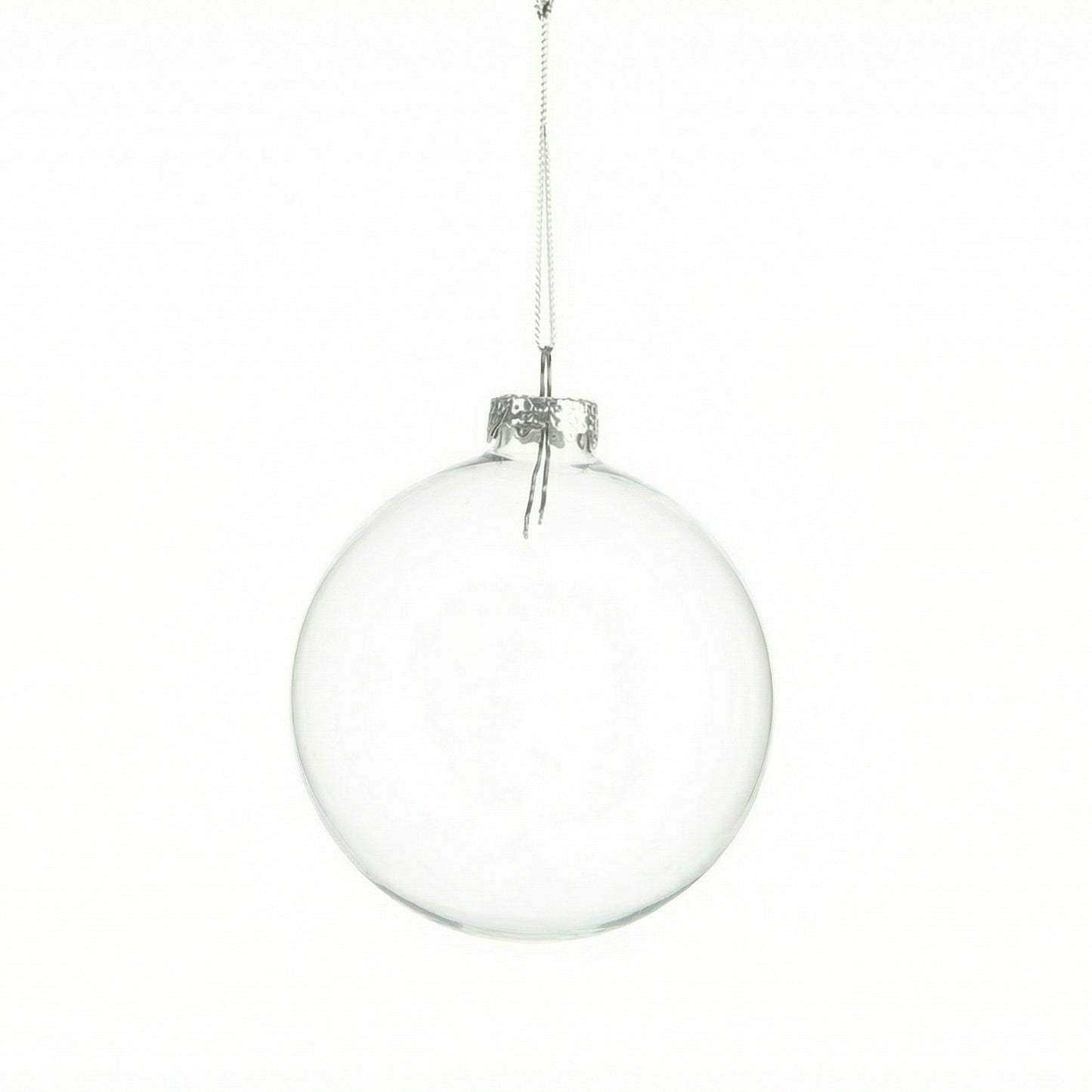 4 Pack 4" Clear Glass Hanging Ornament Balls, Fillable Round Baubles with Removable Silver Caps for 