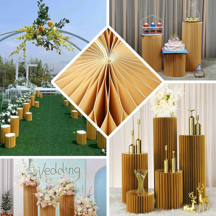 24" gold cylinder display column stand, pillar pedestal with top plate.