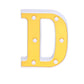 Gold 3D marquee letter "D" with warm white LED lights.