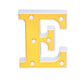 Yellow 3D marquee letter "E" with warm white LED lights.