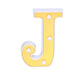 Gold 3D marquee letter "J" with warm white LED lights.