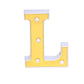 Gold 3D marquee letter "L" with warm white LED lights.