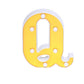 Gold 3D marquee letter "Q" with warm white LED lights.