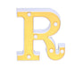 Gold 3D marquee letter "R" with warm white LED lights.