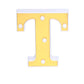 Gold 3D marquee letter "T" with warm white LED lights.