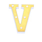 Gold 3D marquee letter "V" with warm white LED lights.