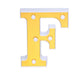 Gold 3D marquee letter "F" with warm white LED lights.