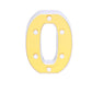 Gold 3D marquee number "0" with warm white LED lights.
