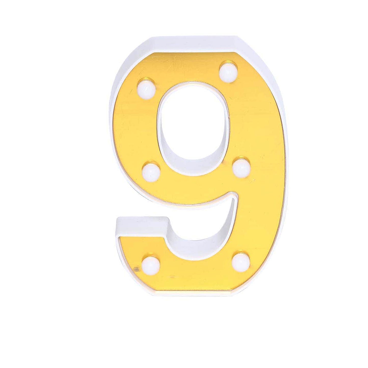 6" Gold 3D Marquee Numbers - Warm White 6 LED Light Up Numbers - 9