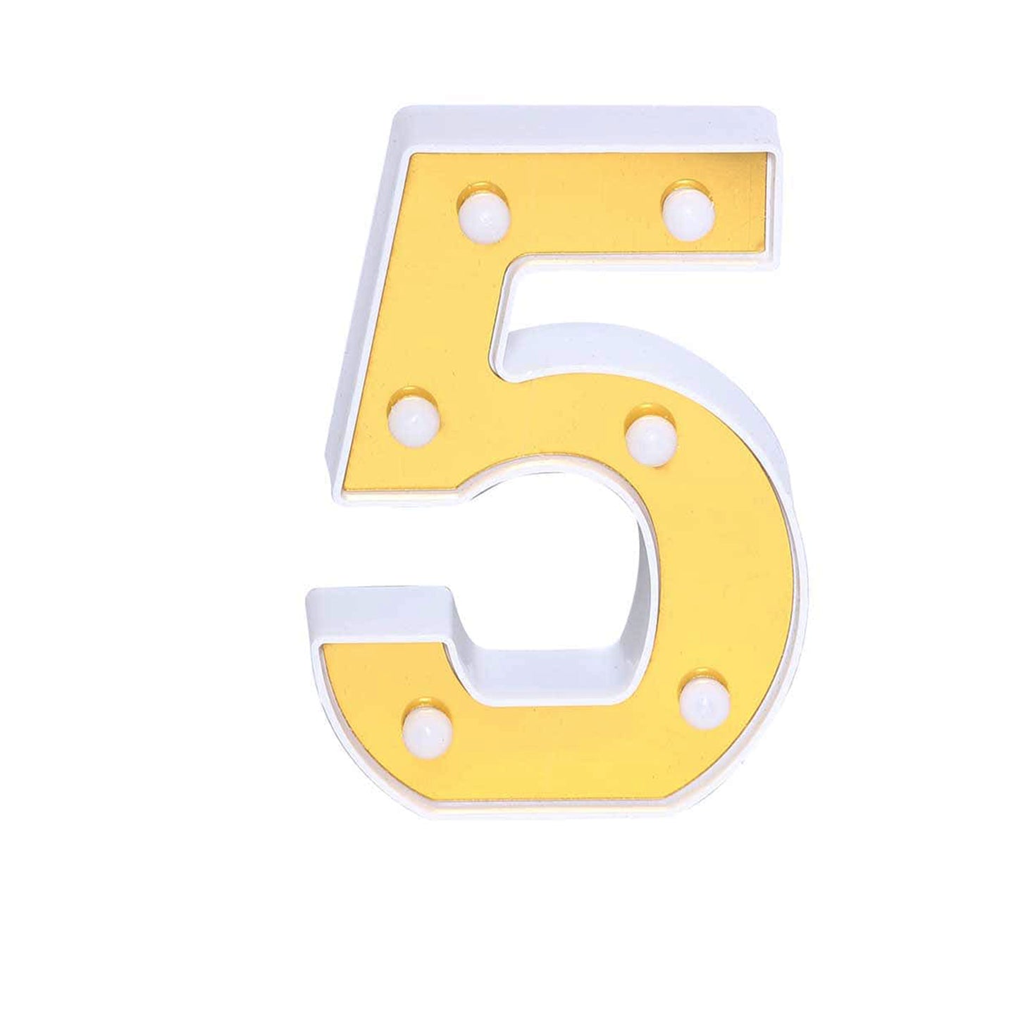 6" Gold 3D Marquee Numbers - Warm White 6 LED Light Up Numbers - 5