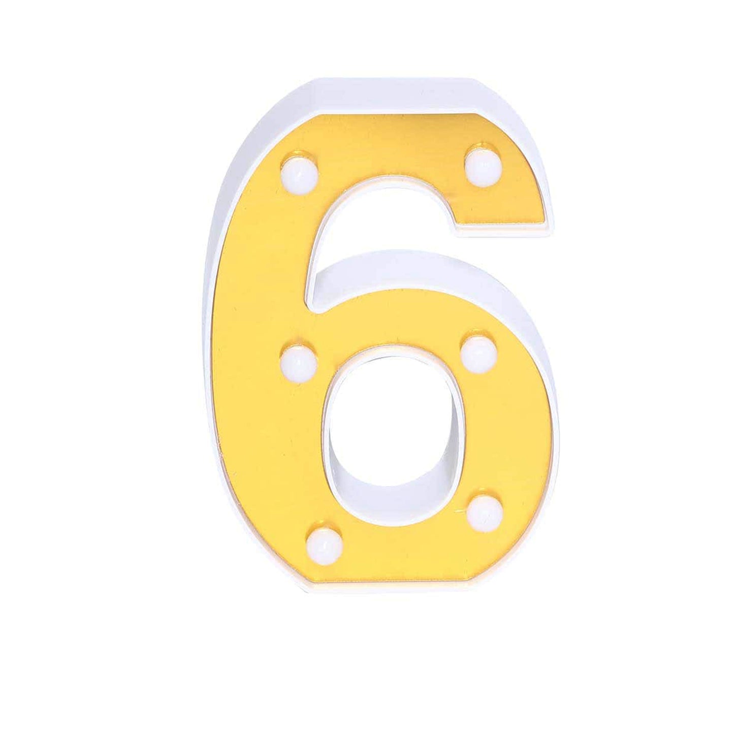 6" Gold 3D Marquee Numbers - Warm White 6 LED Light Up Numbers - 6