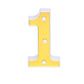 Gold 3D marquee number "1" with warm white LED lights.