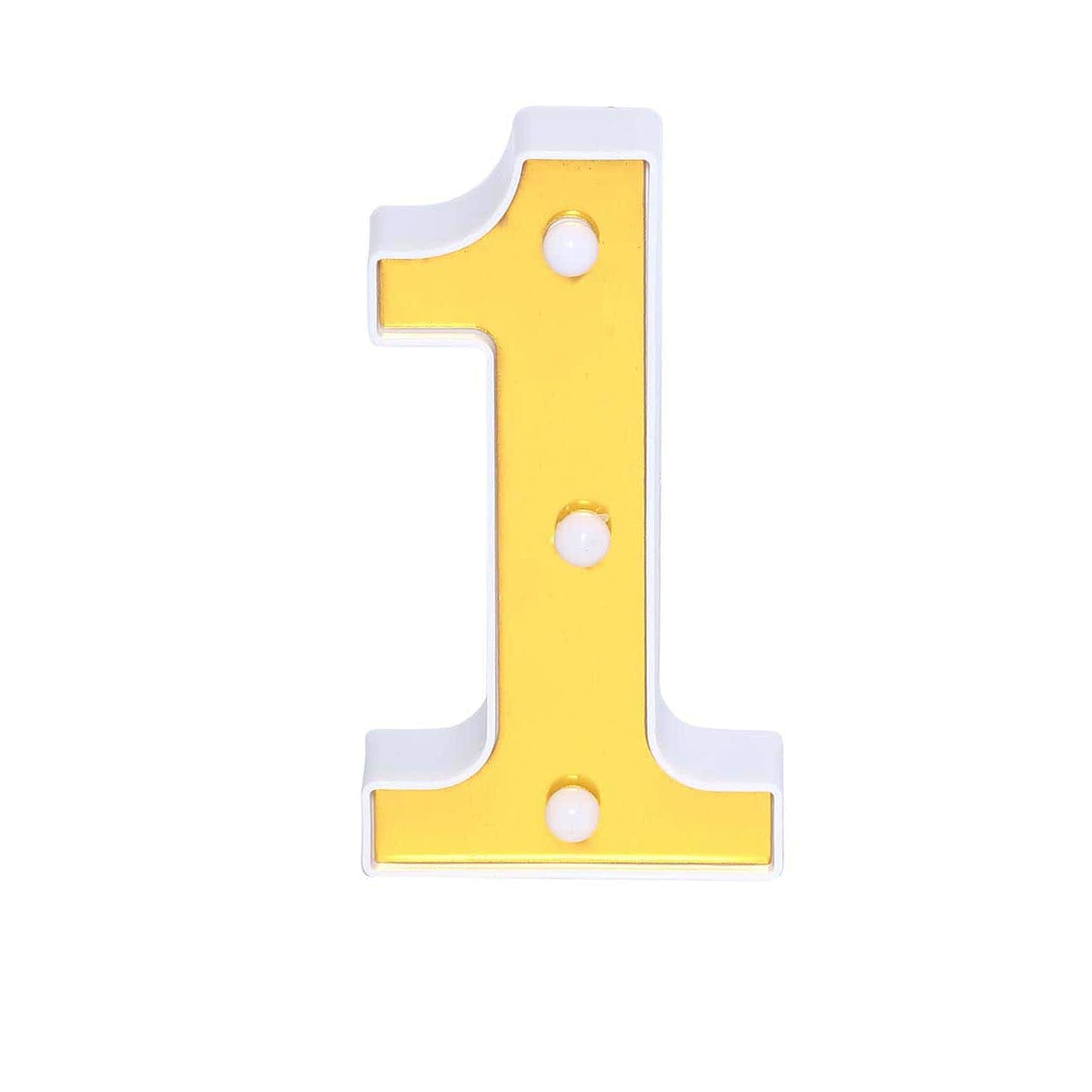 6" Gold 3D Marquee Numbers - Warm White 3 LED Light Up Numbers - 1