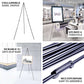 Gold metal easel stand, collapsible tripod, sturdy and versatile for displays.