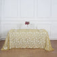 90"x156" Gold Sequin Leaf Embroidered Tulle Rectangular Tablecloth