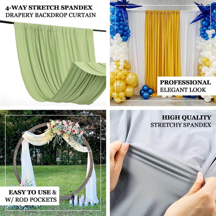 Gold 4-way stretch spandex event curtain drapes, wrinkle-free backdrop.