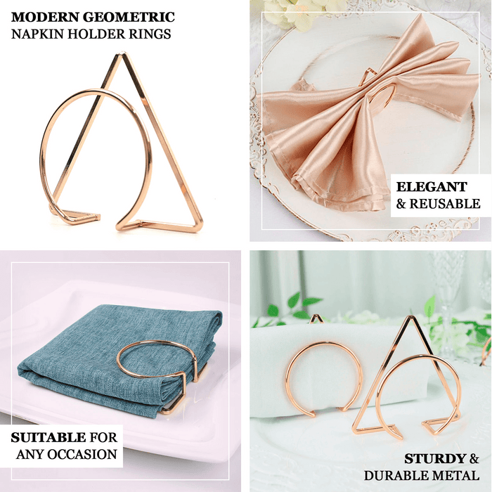 Gold geometric metal napkin rings for modern table settings.