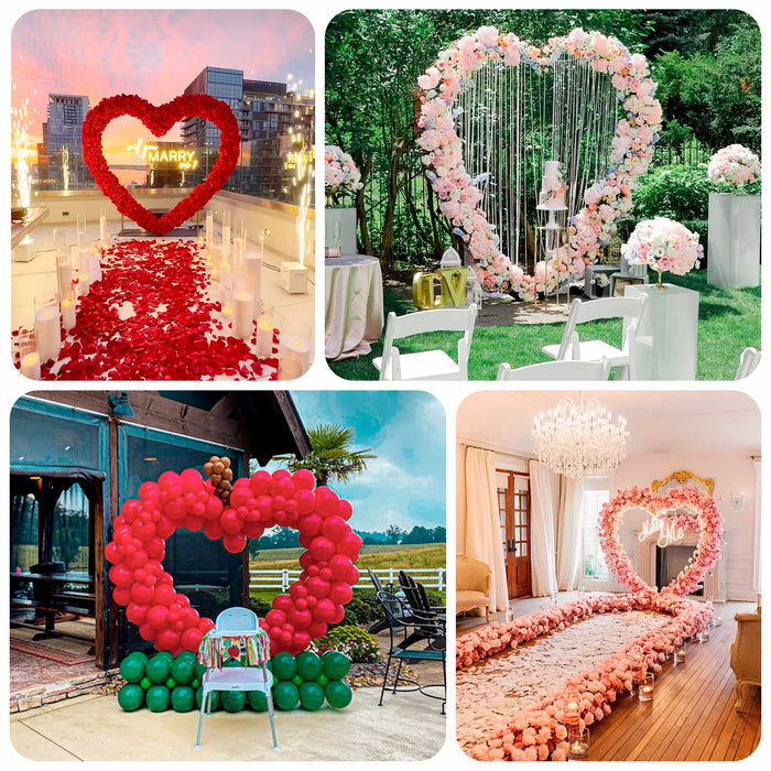 7ft Heavy Duty Gold Metal Heart Shape Photo Backdrop Stand, Wedding Arch Floral Balloon Frame with Sturdy Rectangular Base