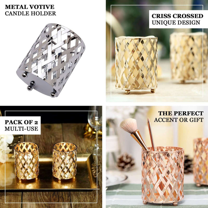 Gold metal diamond cut votive candle holders, pack of 2.