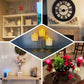 Gold metal oval frame pillar candle holder stands, assorted sizes, geometric table centerpieces.