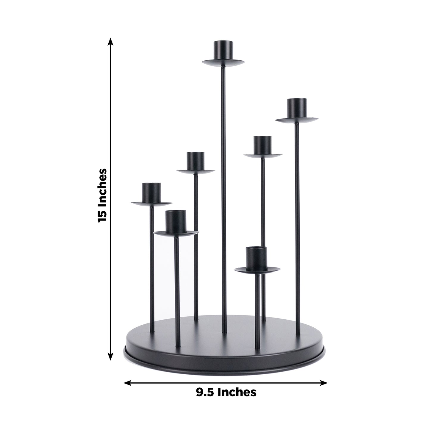Cluster Candelabra Taper Candle Holder 7-Arm Black Metal Wedding Centerpiece - Table Decor 15"