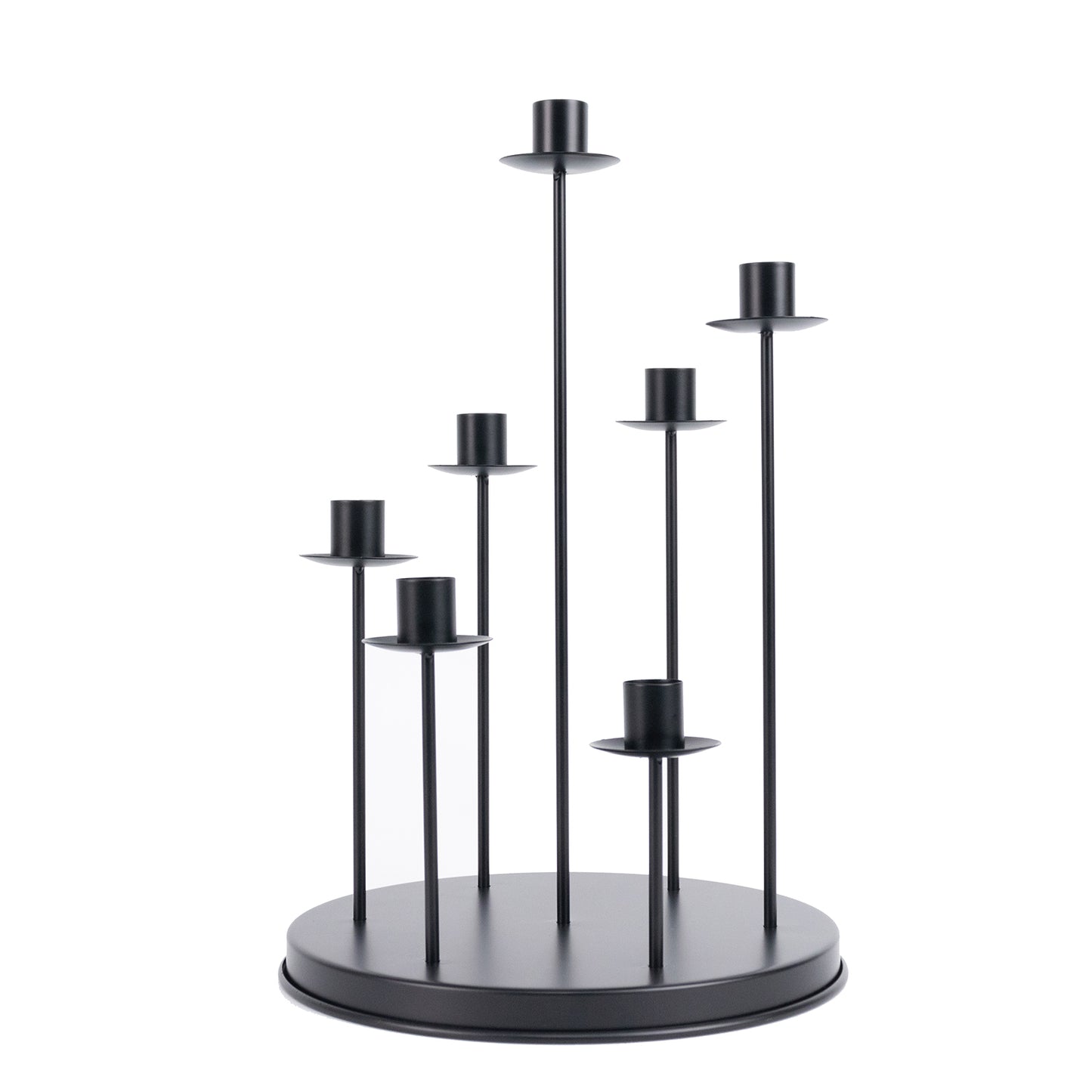 Cluster Candelabra Taper Candle Holder 7-Arm Black Metal Wedding Centerpiece - Table Decor 15"