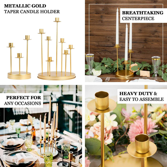 15" Tall Gold 7-Arm Metal Cluster Round Taper Candelabra, Wedding Centerpiece Tabletop Candle Holder