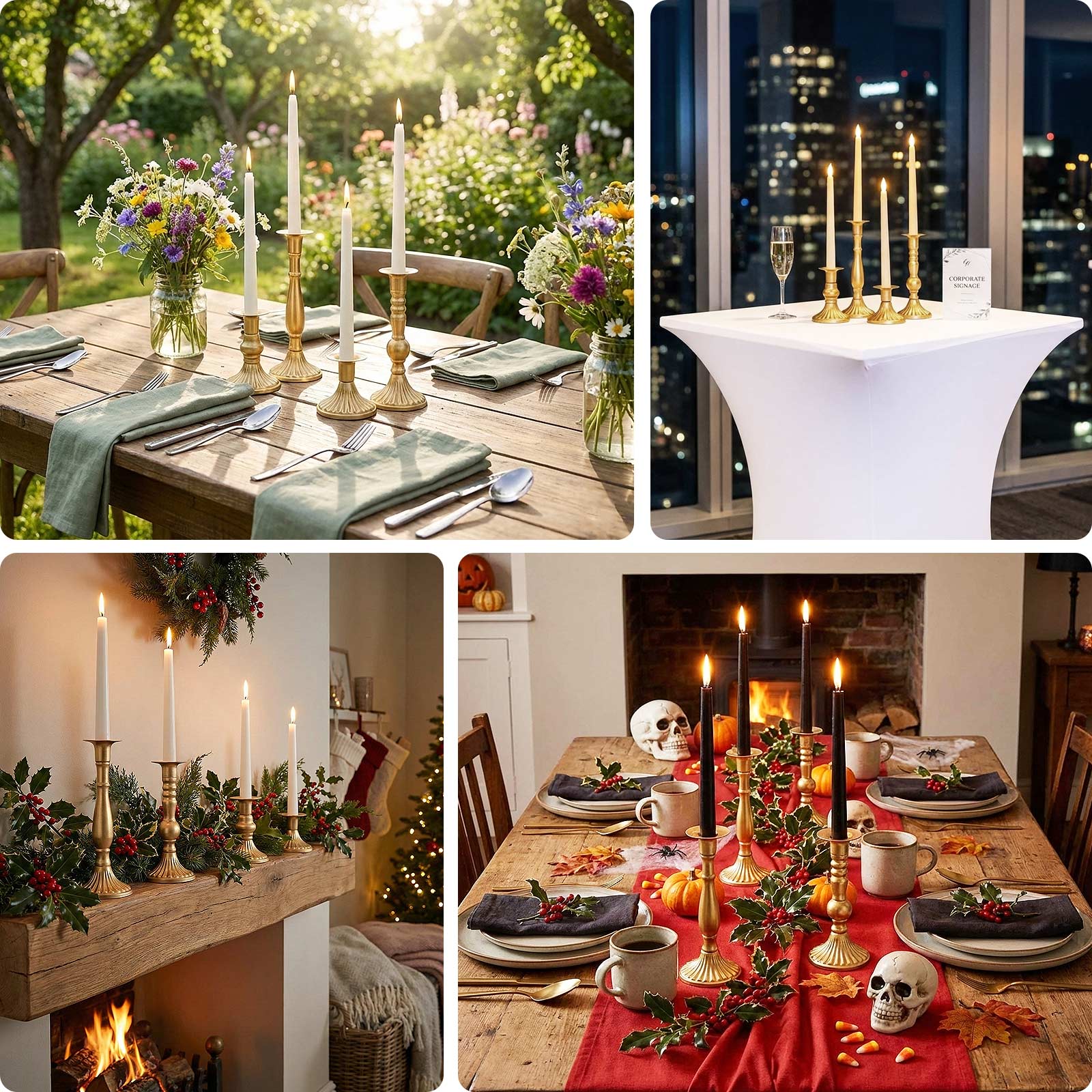 Metal Baroque Gold Taper Candle Holder Set 4