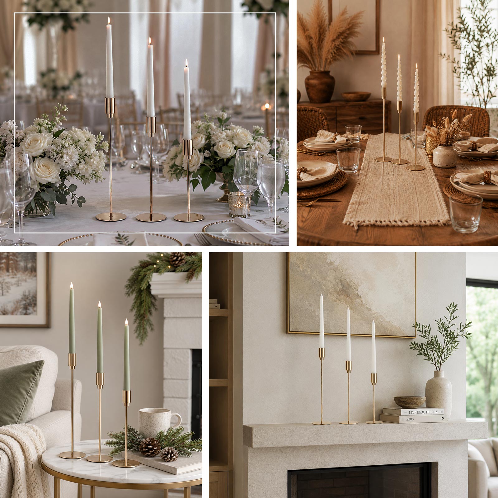 Modern gold candle stands with solid round bases for stable placement and refined decorative appeal