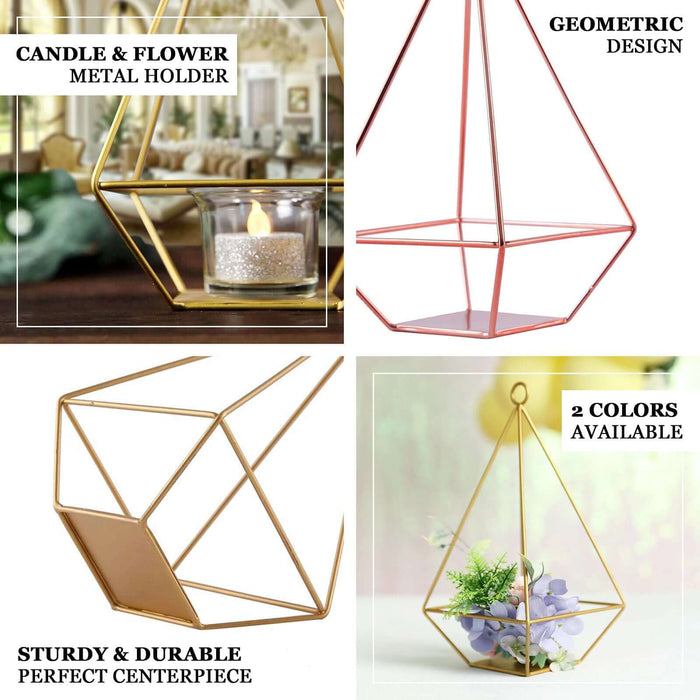 Rose gold geometric tealight candle holders in a modern design.