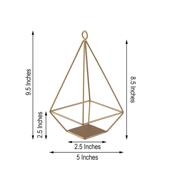 9" Gold Metal Pyramid Shaped Tealight Candle Holder, Open Frame Geometric Stand