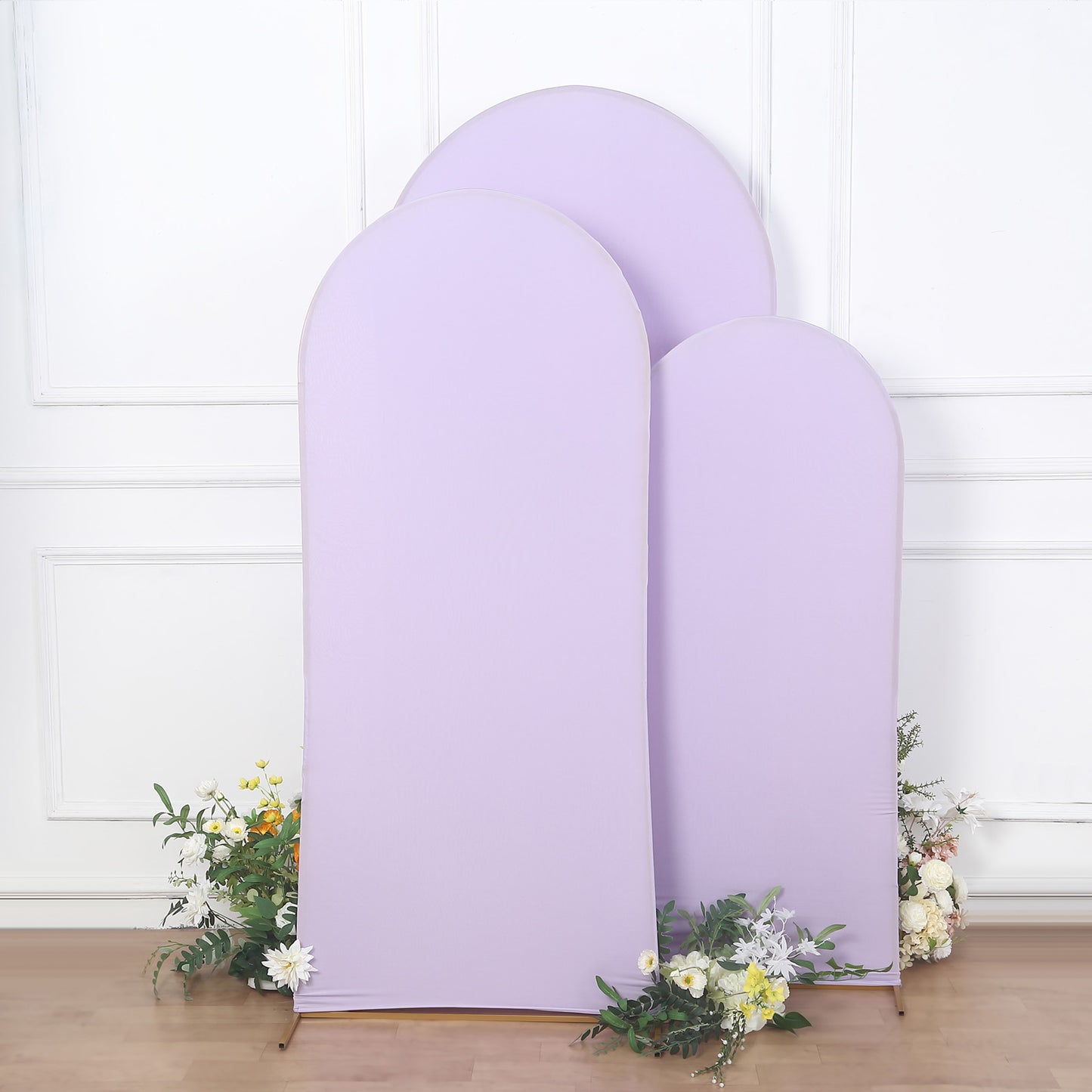 Set of 3 | Matte Lavender Lilac Spandex Fitted Wedding Arch Covers For Round Top Chiara Backdrop Stands - 5ft, 6ft, 7ft