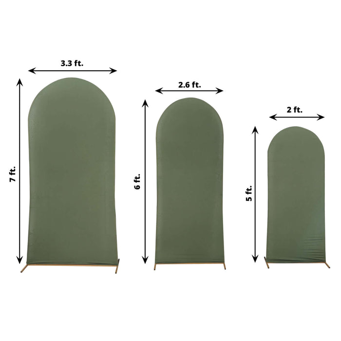 Set of 3 | Matte Olive Green Spandex Fitted Wedding Arch Covers For Round Top Chiara Backdrop Stands - 5ft, 6ft, 7ft