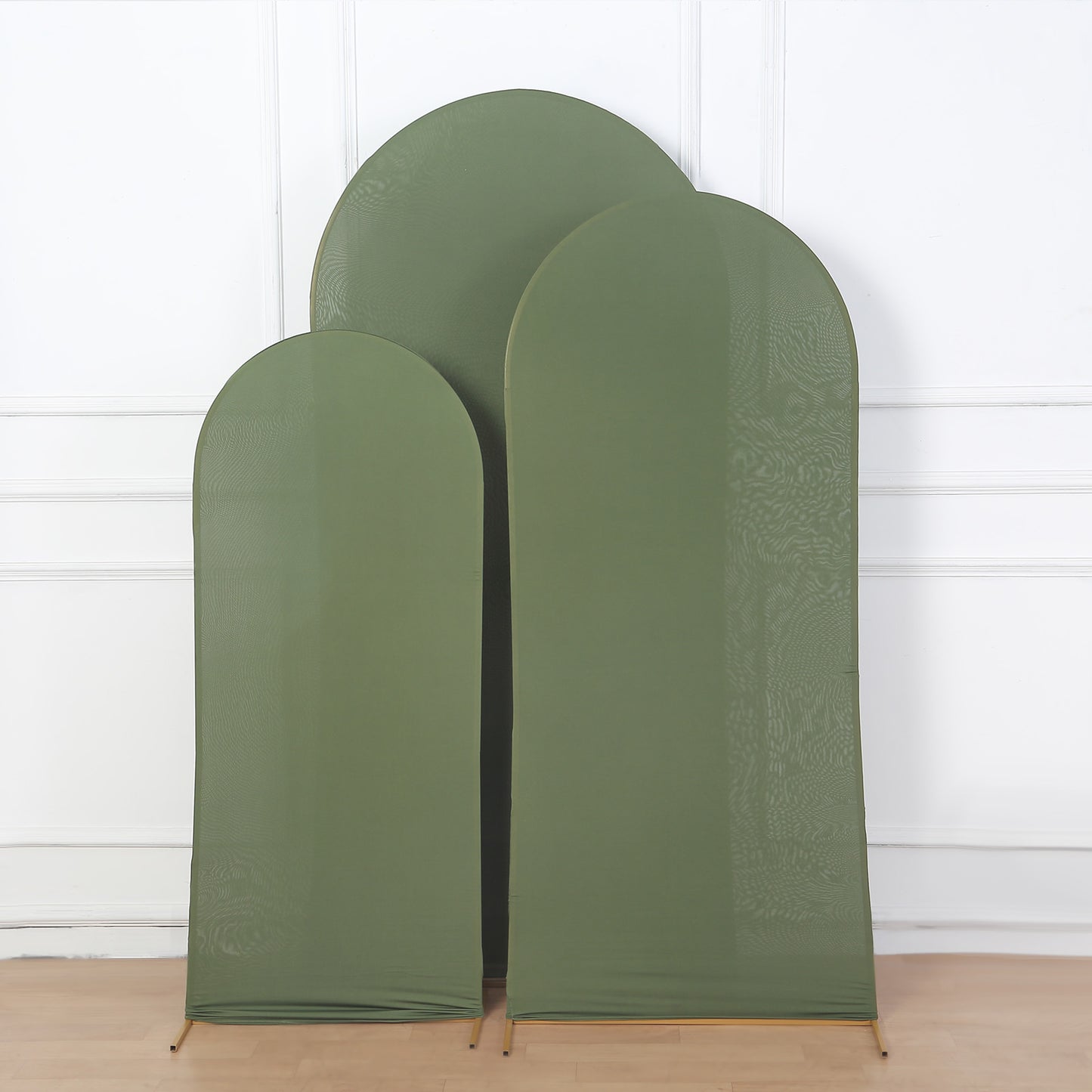 Set of 3 | Matte Olive Green Spandex Fitted Wedding Arch Covers For Round Top Chiara Backdrop Stands - 5ft, 6ft, 7ft