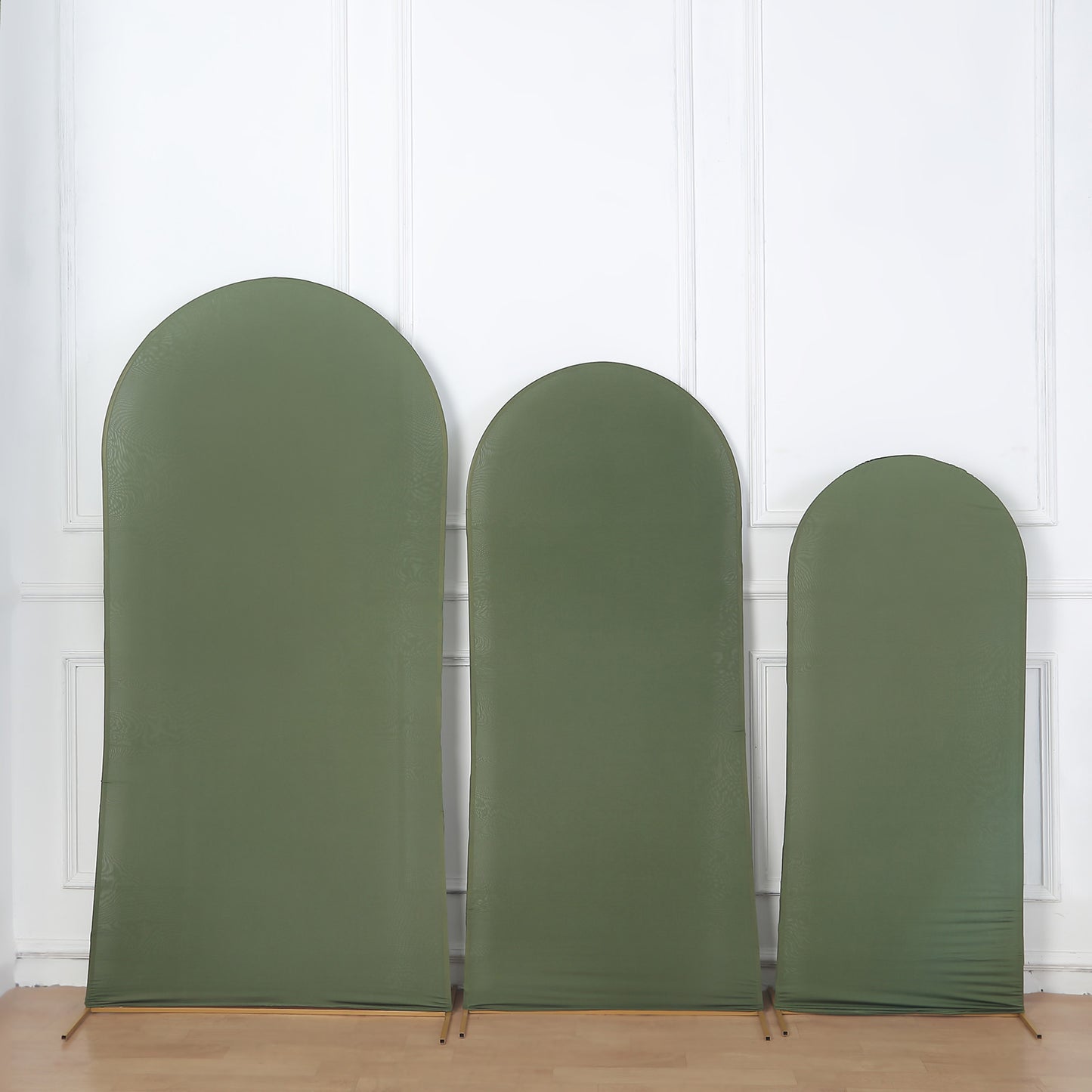 Set of 3 | Matte Olive Green Spandex Fitted Wedding Arch Covers For Round Top Chiara Backdrop Stands - 5ft, 6ft, 7ft