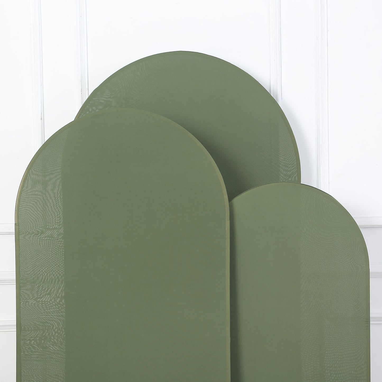 Set of 3 | Matte Olive Green Spandex Fitted Wedding Arch Covers For Round Top Chiara Backdrop Stands - 5ft, 6ft, 7ft