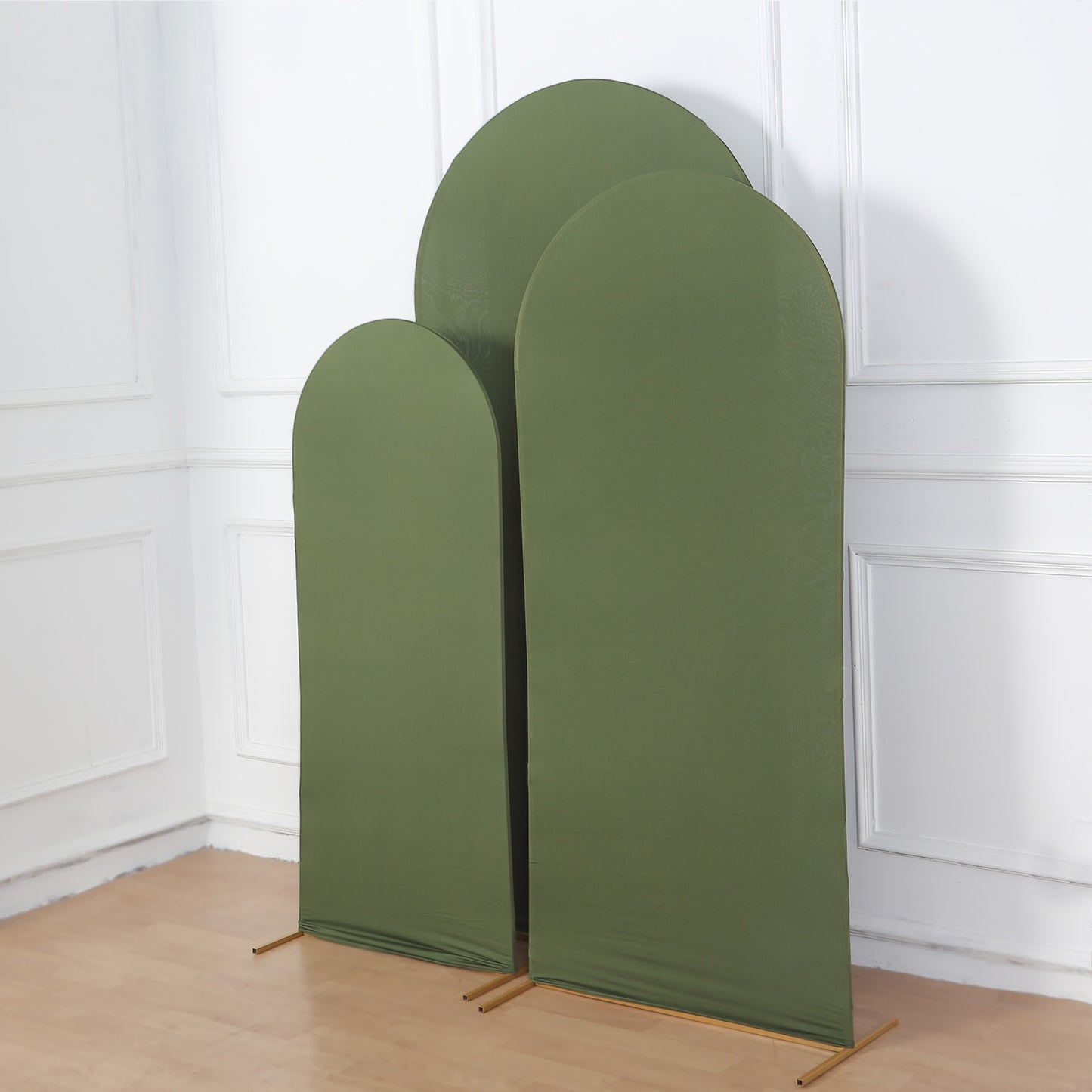 Set of 3 | Matte Olive Green Spandex Fitted Wedding Arch Covers For Round Top Chiara Backdrop Stands - 5ft, 6ft, 7ft