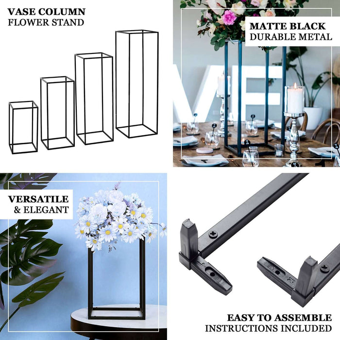 2 Pack | 12" Rectangular Matte Black Metal Wedding Flower Stand, Geometric Column Frame Centerpiece