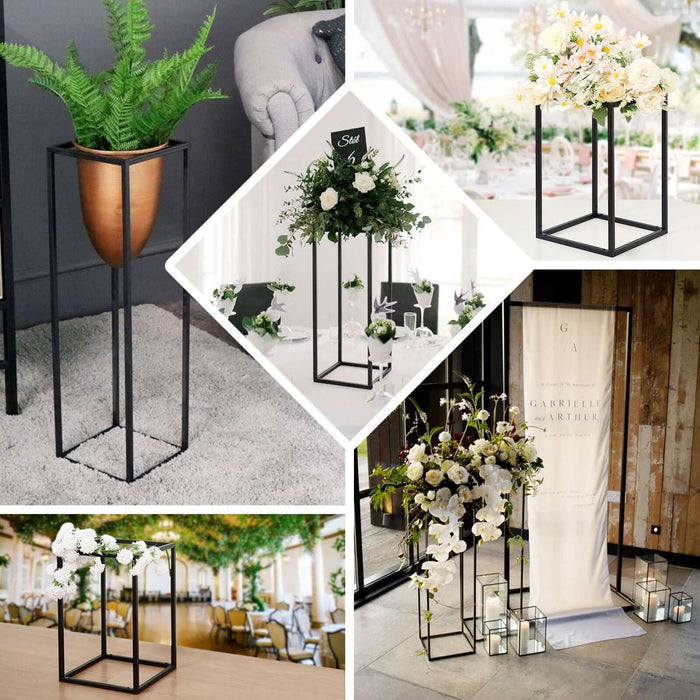 2 Pack | 24" Rectangular Matte Black Metal Wedding Flower Stand, Geometric Column Frame Centerpiece