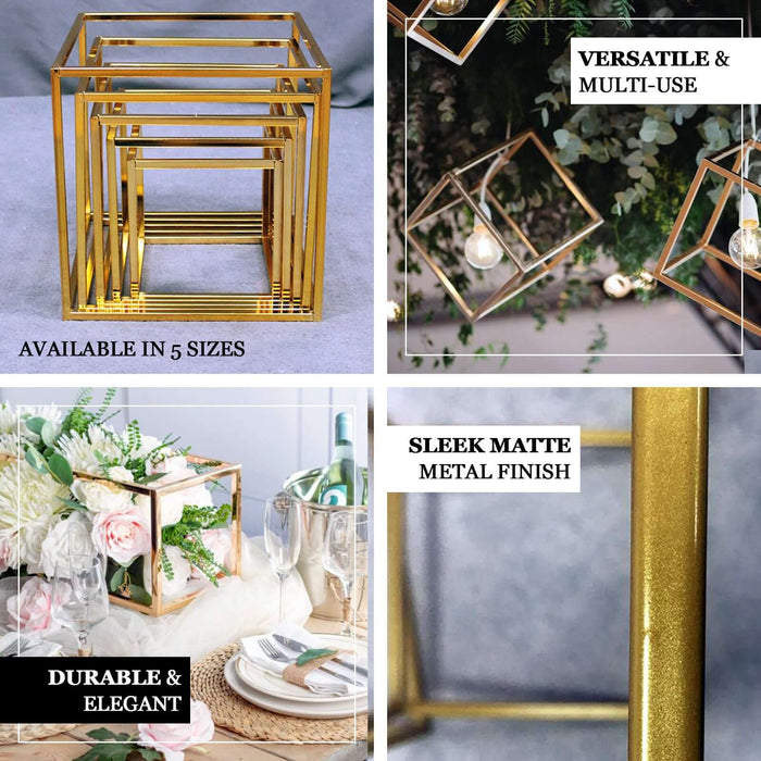 2 Pack | 8" Square Gold Metal Frame Wedding Flower Stands, Geometric Centerpieces