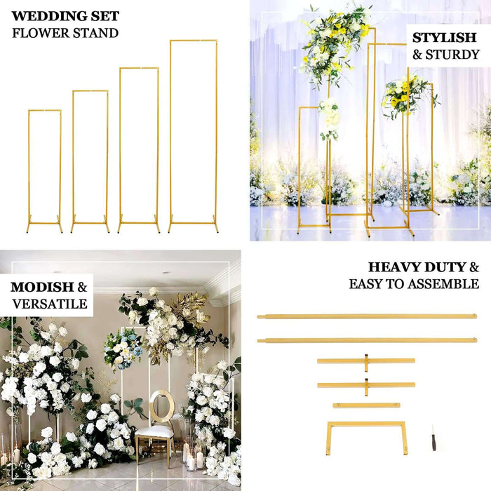 4.5ft Slim Gold Metal Frame Wedding Arch, Rectangular Backdrop Stand, Floral Display Frame