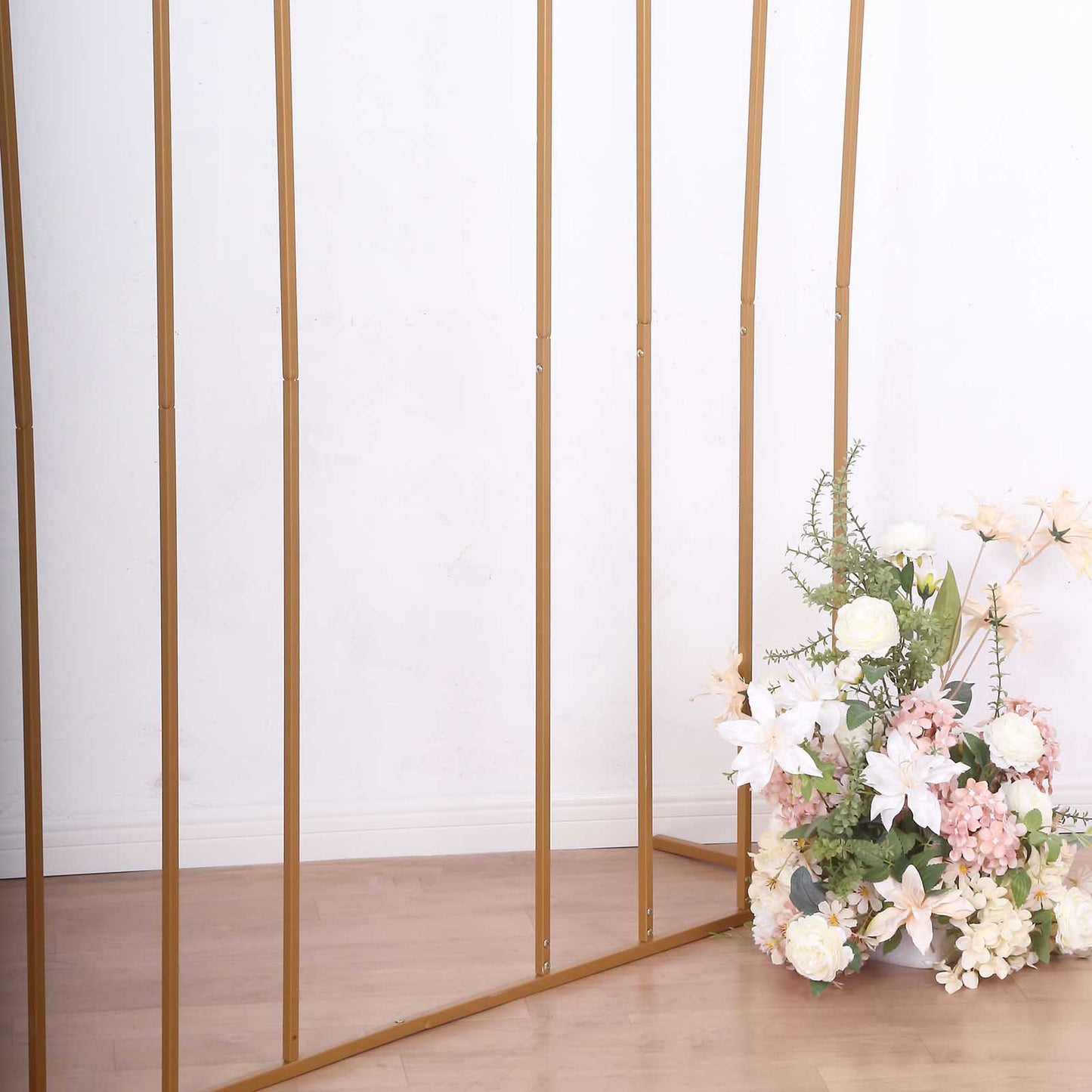 8ft Gold Metal Multi-Layered Round Top Wedding Arch, Rainbow Floral Frame Chiara Backdrop Stand