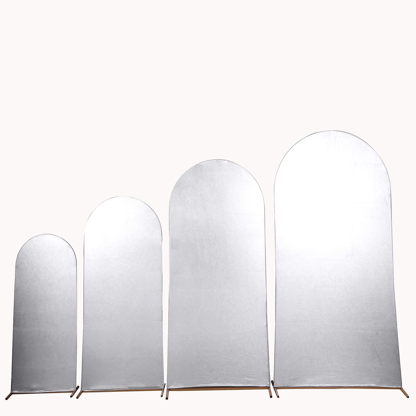 Set of 4 Silver Spandex Chiara Wedding Arch Covers With Metallic Finish, Fitted Covers For Round Top Backdrop Stands - 4ft, 5ft, 6ft, 7ft