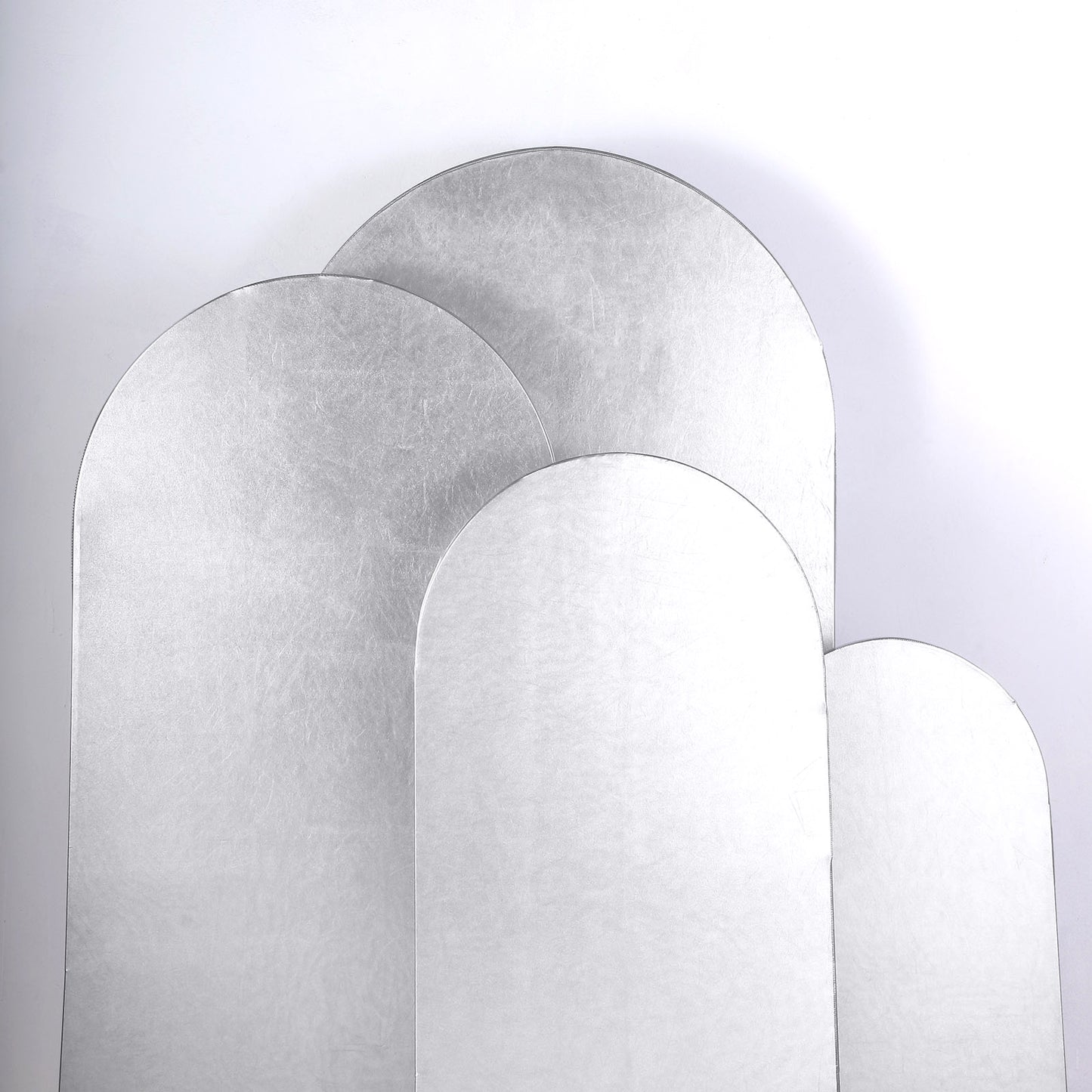 Set of 4 Silver Spandex Chiara Wedding Arch Covers With Metallic Finish, Fitted Covers For Round Top Backdrop Stands - 4ft, 5ft, 6ft, 7ft