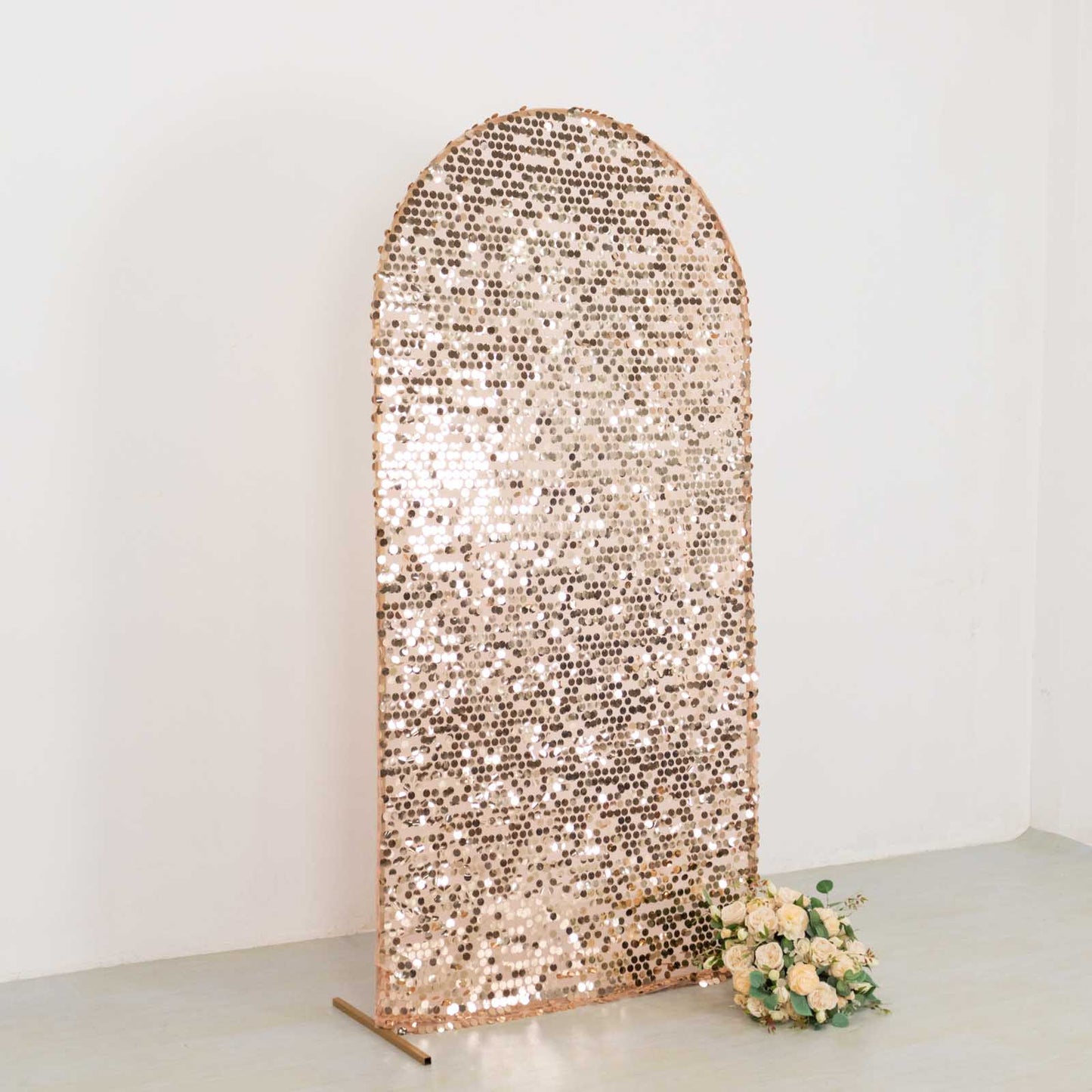 7ft Sparkly Rose Gold Big Payette Sequin Fitted Wedding Arch Cover for Round Top Chiara Backdrop Stand