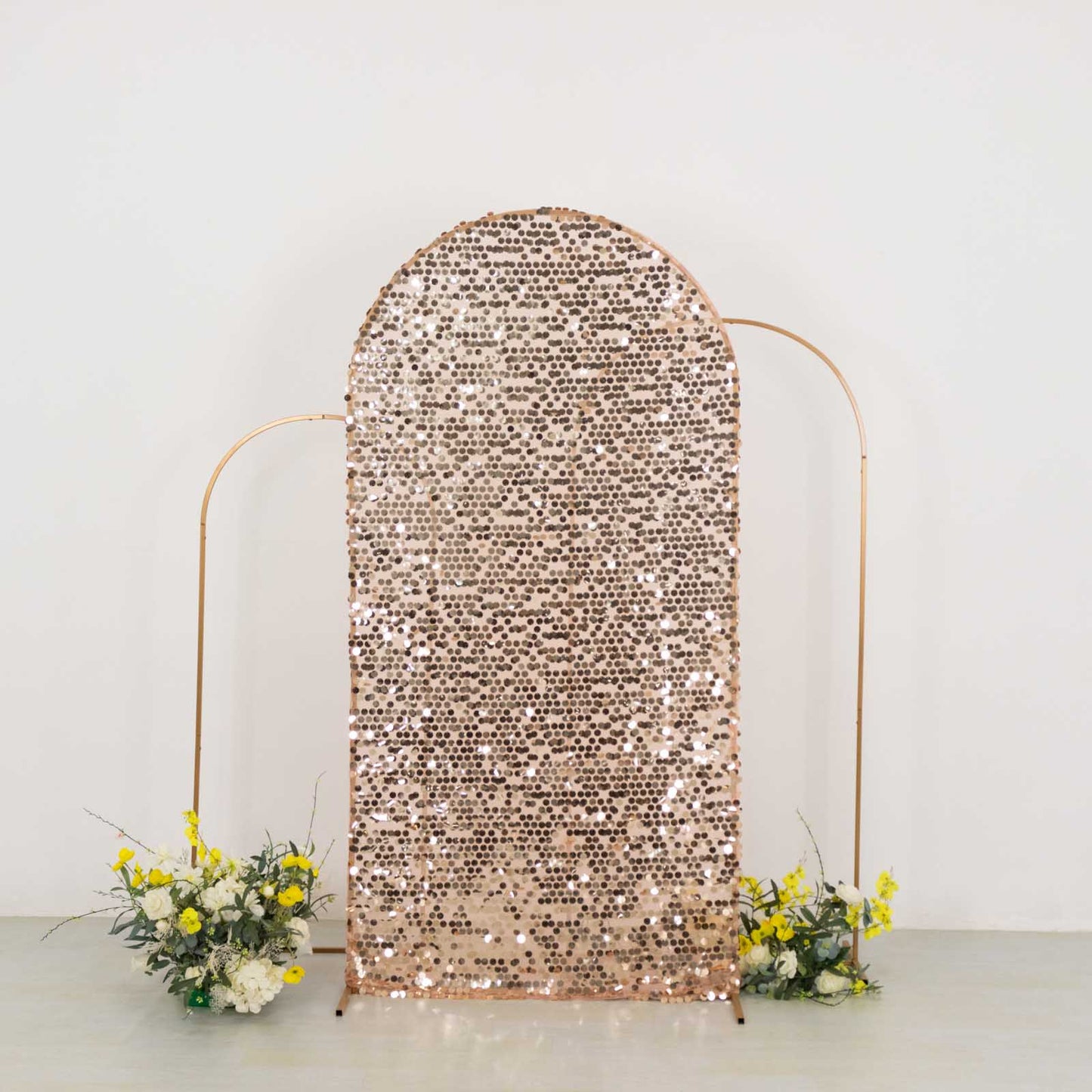 7ft Sparkly Rose Gold Big Payette Sequin Fitted Wedding Arch Cover for Round Top Chiara Backdrop Stand