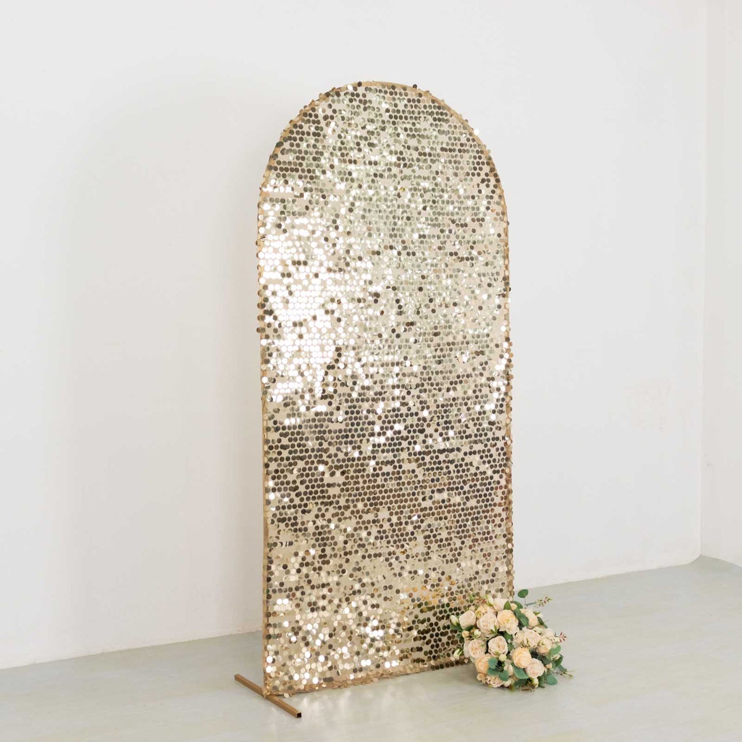 7ft Sparkly Champagne Big Payette Sequin Fitted Wedding Arch Cover for Round Top Chiara Backdrop Stand