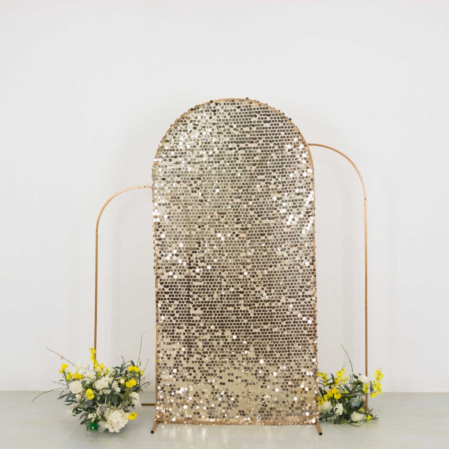 7ft Sparkly Champagne Big Payette Sequin Fitted Wedding Arch Cover for Round Top Chiara Backdrop Stand