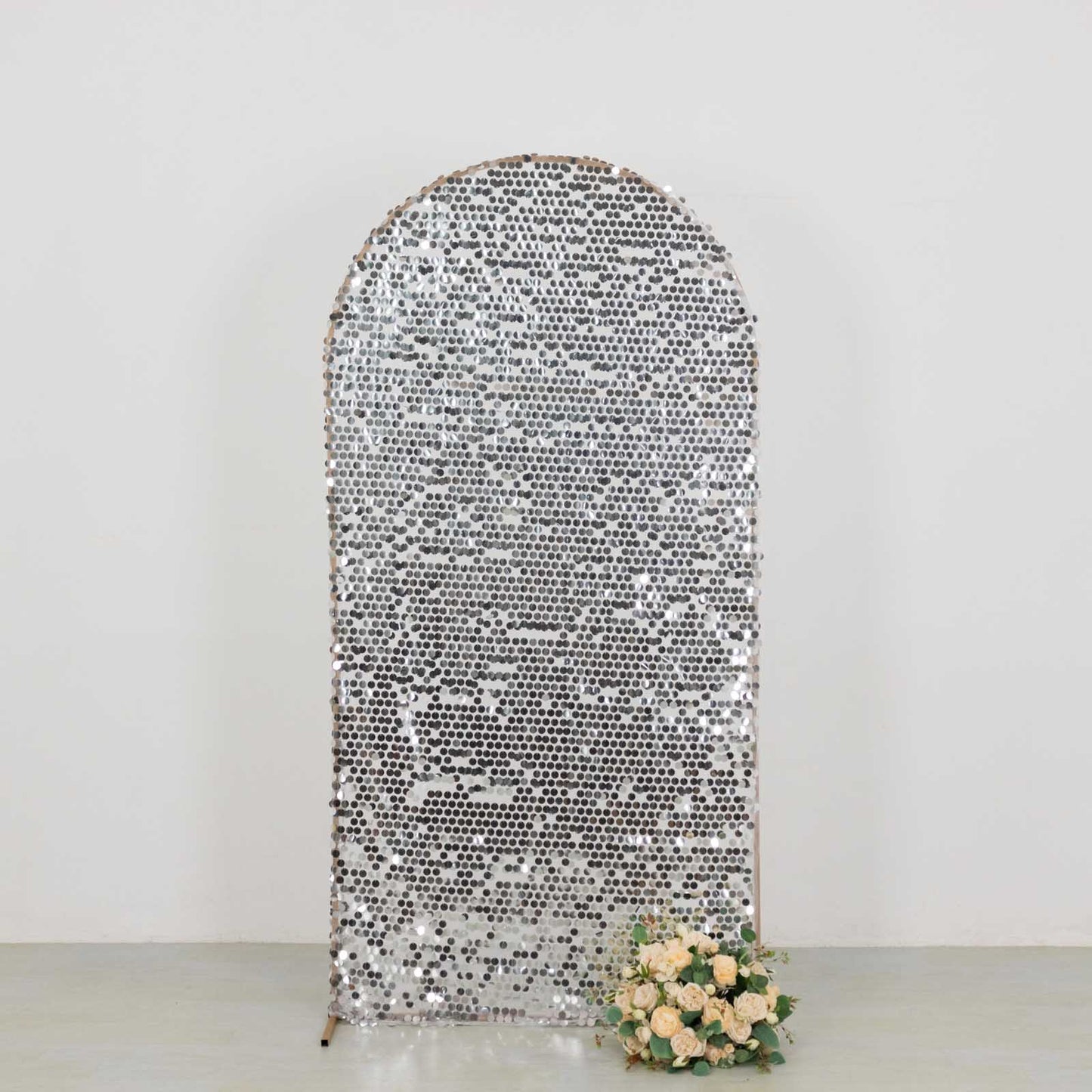 7ft Sparkly Silver Big Payette Sequin Fitted Wedding Arch Cover for Round Top Chiara Backdrop Stand