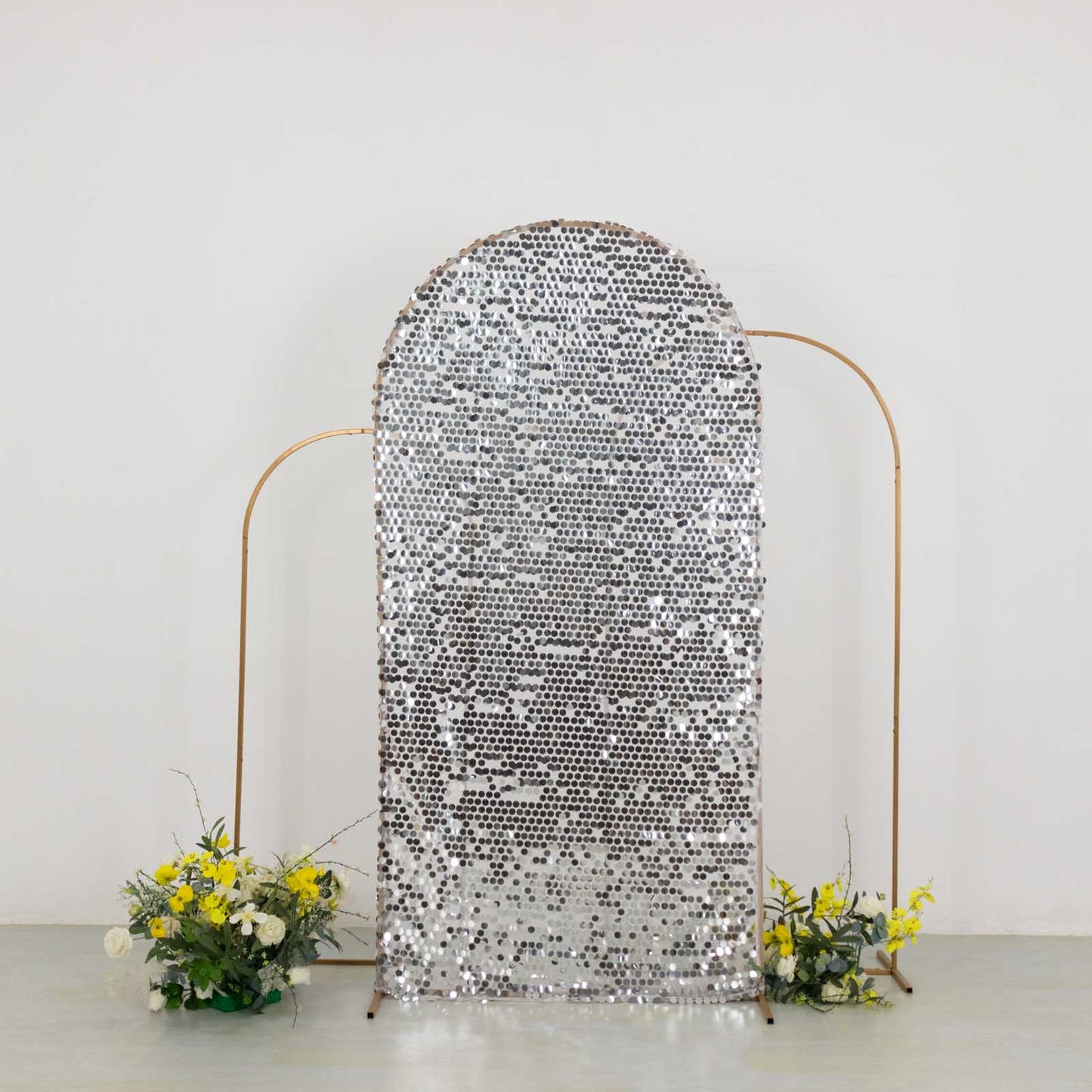 7ft Sparkly Silver Big Payette Sequin Fitted Wedding Arch Cover for Round Top Chiara Backdrop Stand